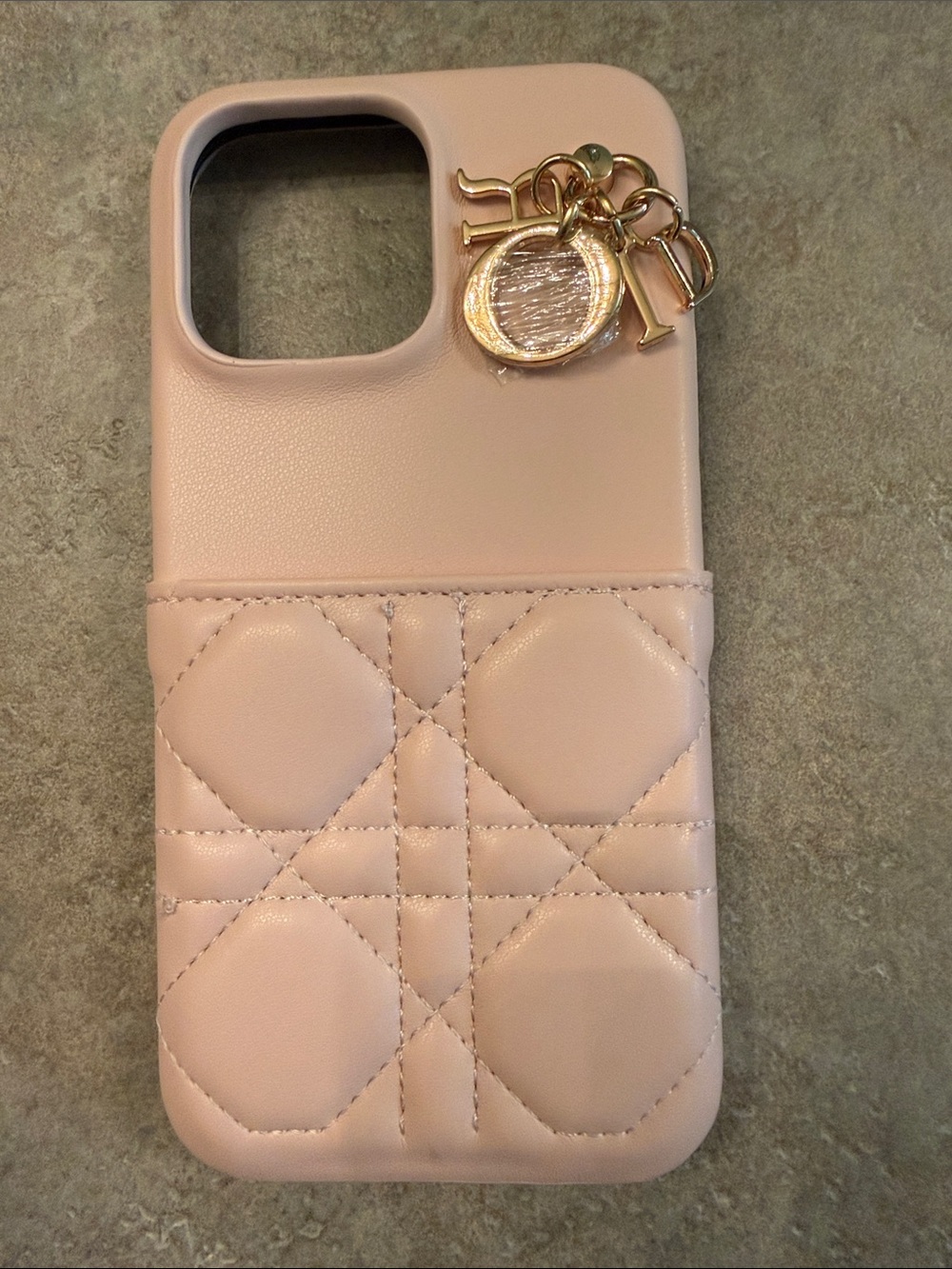 Pink Quilted Leather iPhone Case with Gold Charm